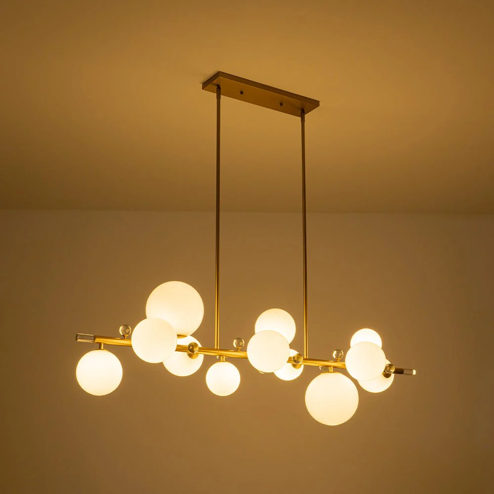 Glam 12-Light Shine Opal Glass Globe Linear Island Chandelier - Image 16