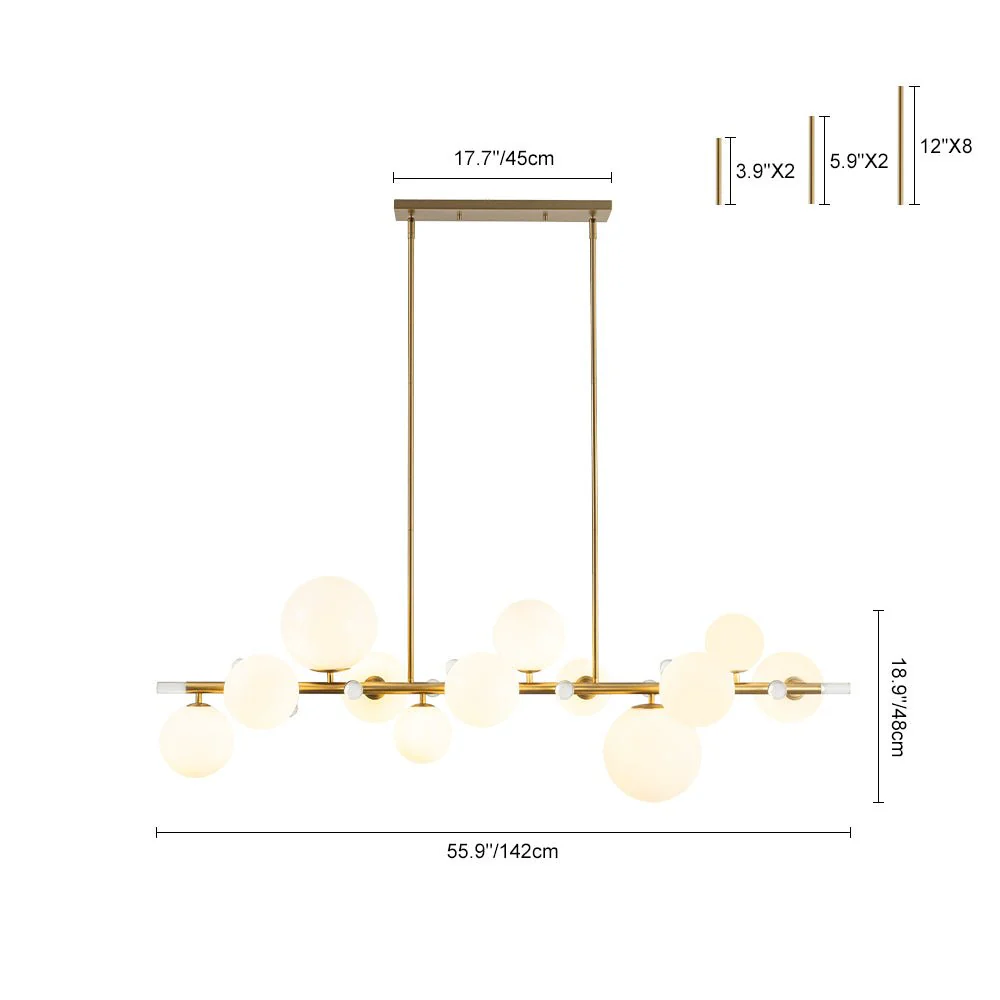 Glam 12-Light Shine Opal Glass Globe Linear Island Chandelier - Image 17