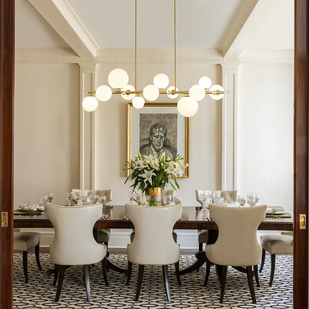 Glam 12-Light Shine Opal Glass Globe Linear Island Chandelier - Image 2