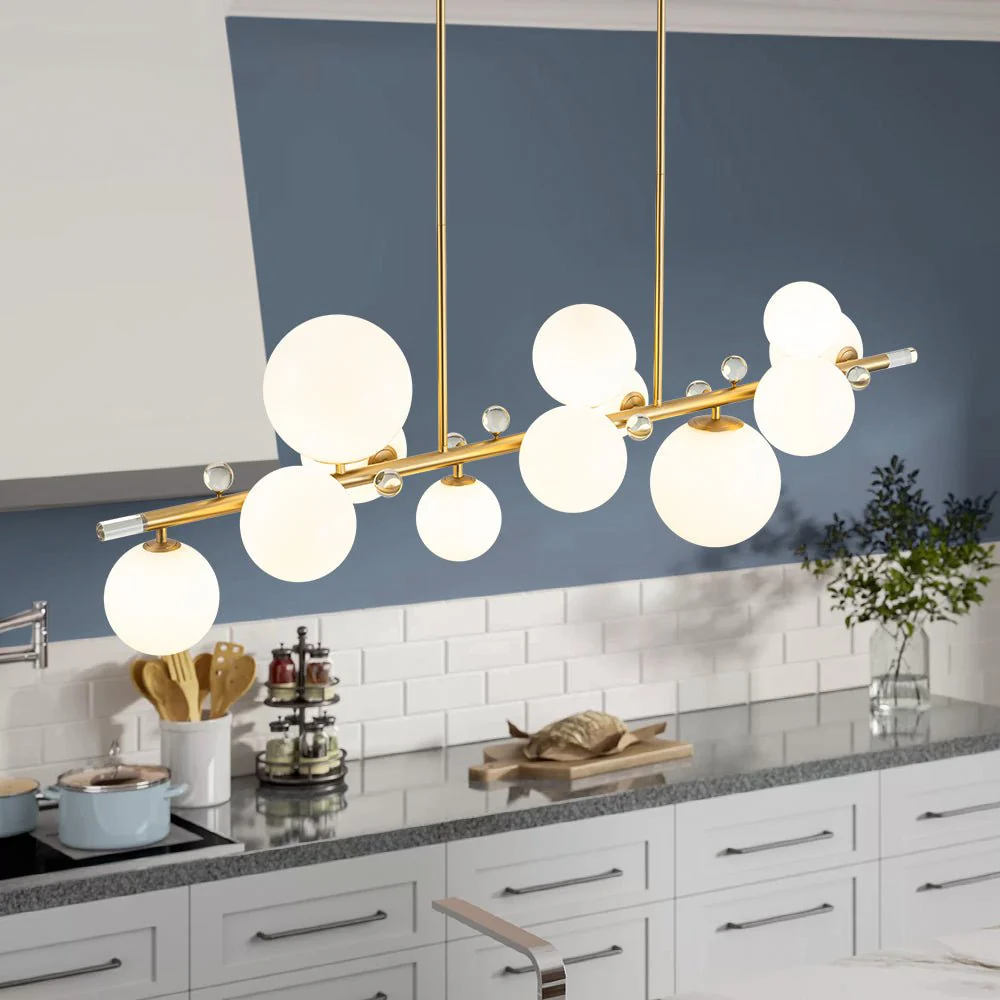 Glam 12-Light Shine Opal Glass Globe Linear Island Chandelier - Image 3