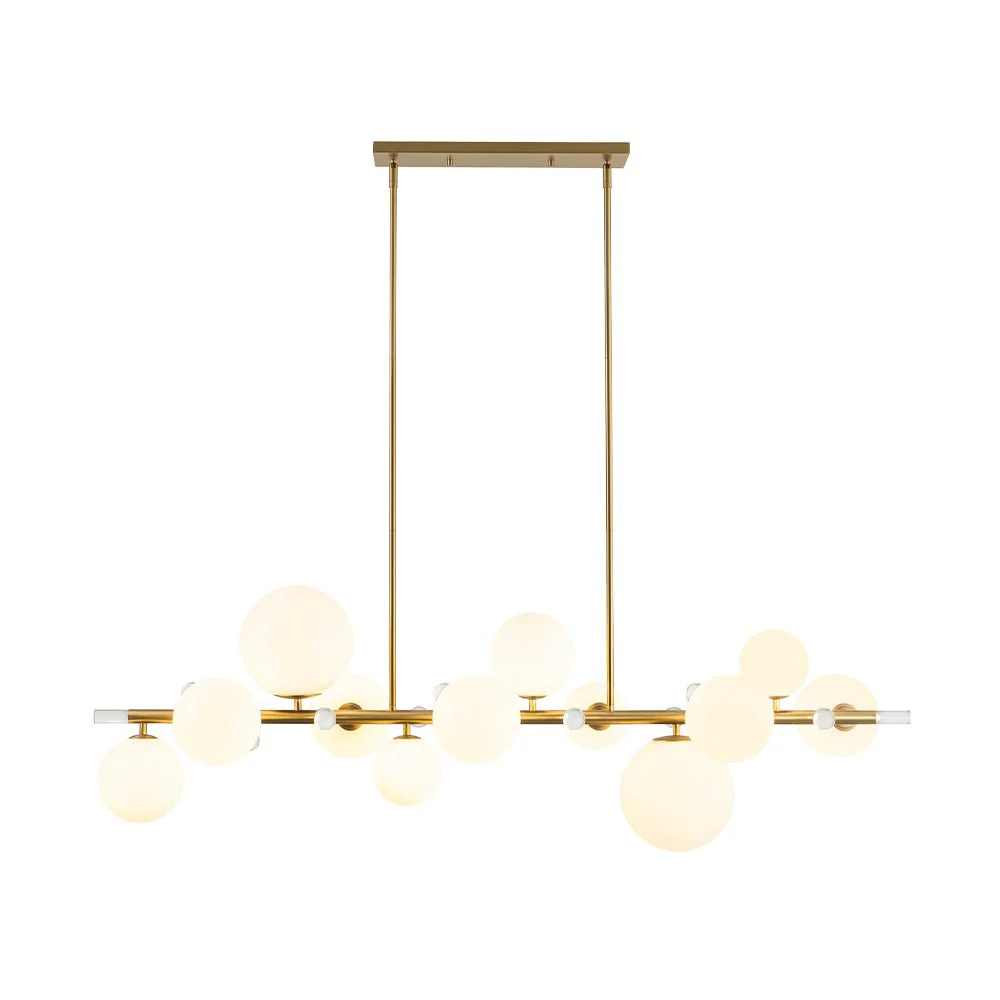 Glam 12-Light Shine Opal Glass Globe Linear Island Chandelier - Image 4