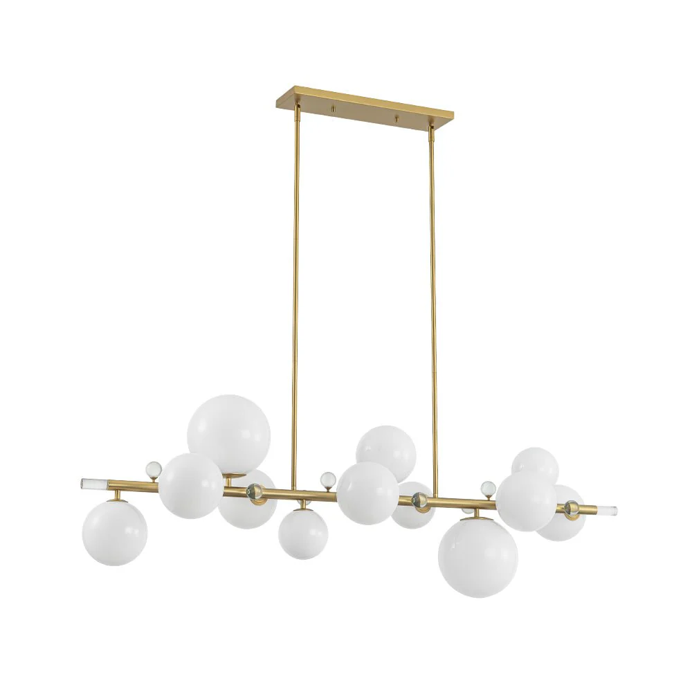Glam 12-Light Shine Opal Glass Globe Linear Island Chandelier - Image 6