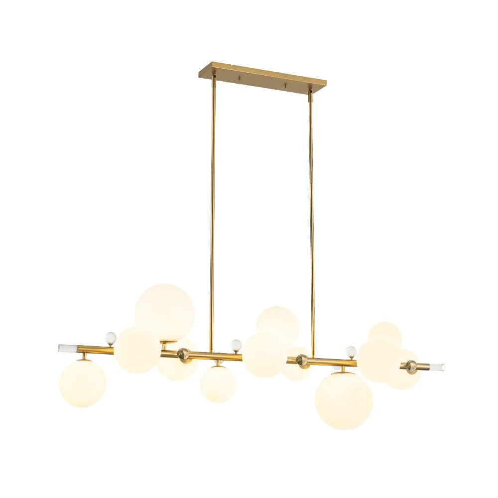 Glam 12-Light Shine Opal Glass Globe Linear Island Chandelier - Image 7