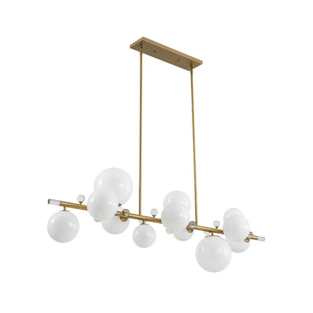 Glam 12-Light Shine Opal Glass Globe Linear Island Chandelier - Image 9