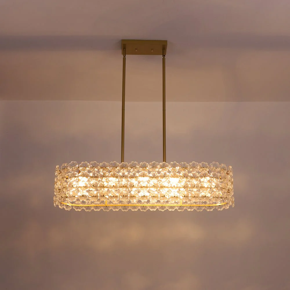 Bloom Art Deco Floral Glass Linear Cage Island Chandelier - Image 10