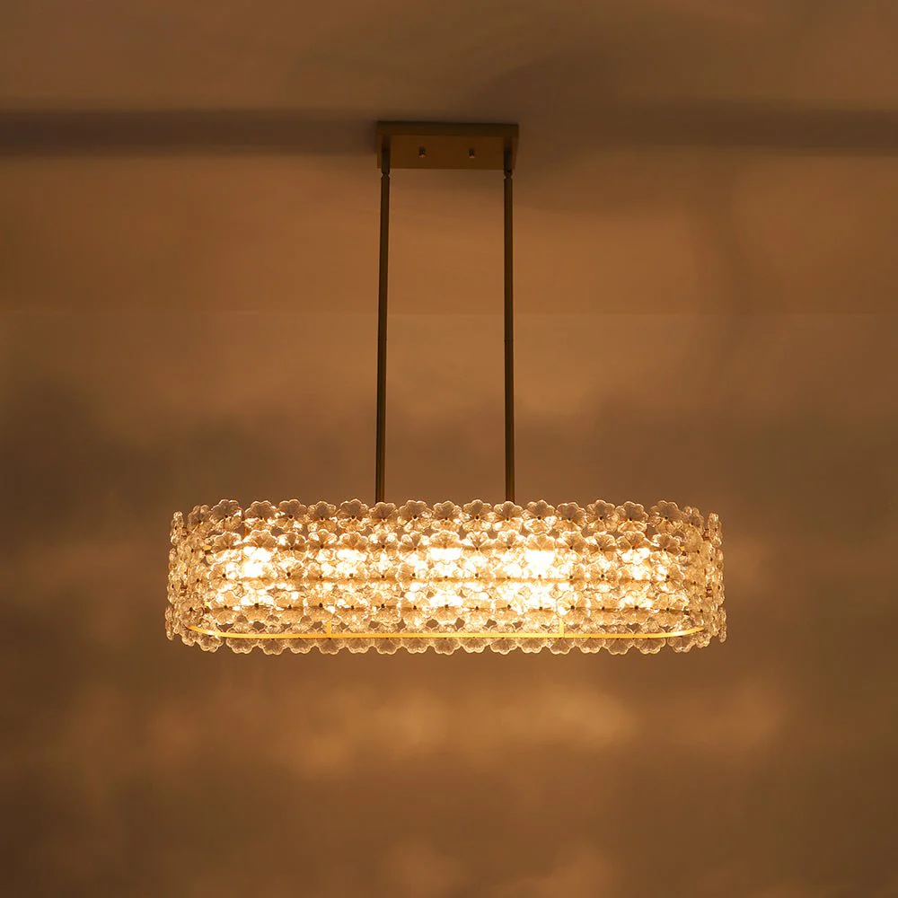 Bloom Art Deco Floral Glass Linear Cage Island Chandelier - Image 11