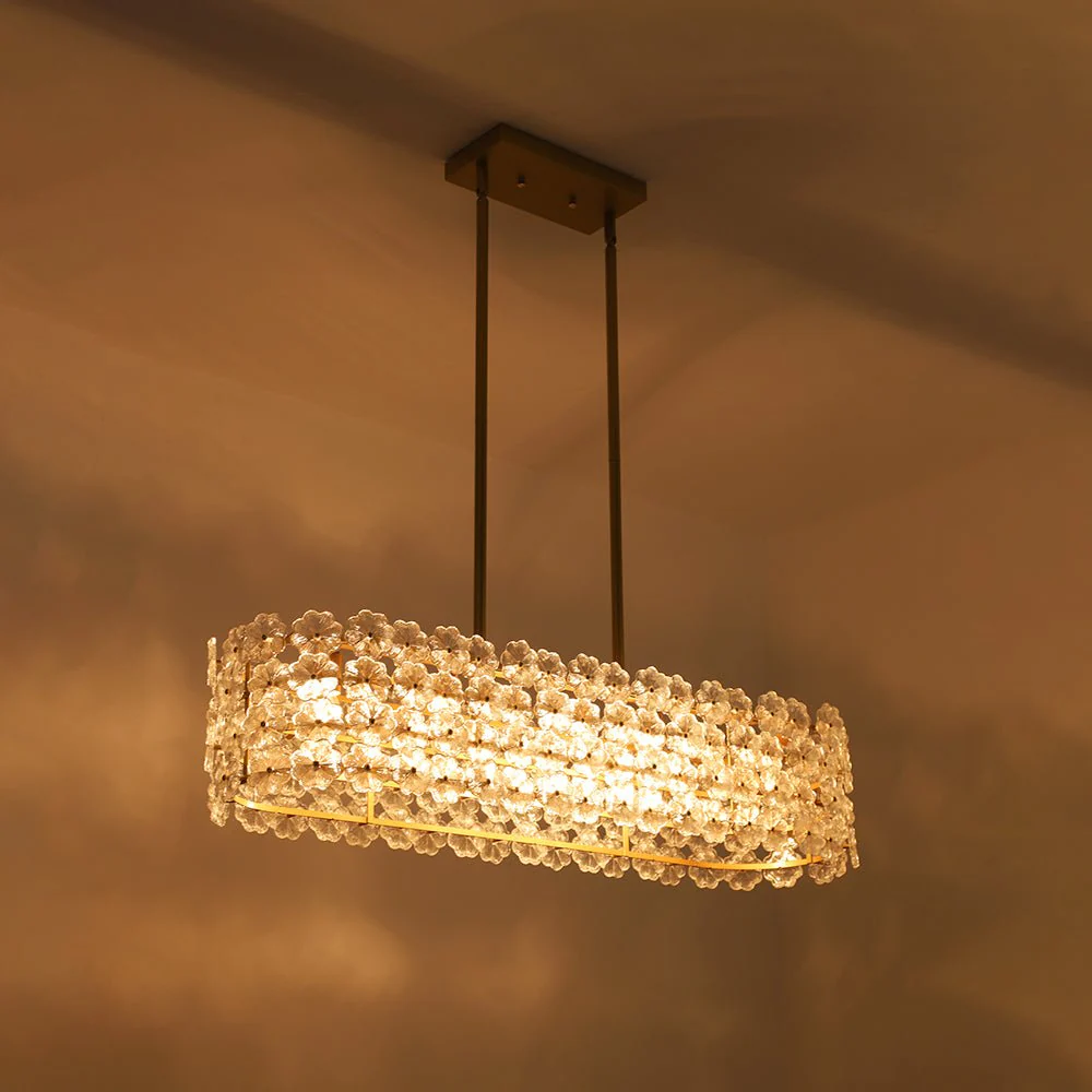 Bloom Art Deco Floral Glass Linear Cage Island Chandelier - Image 12