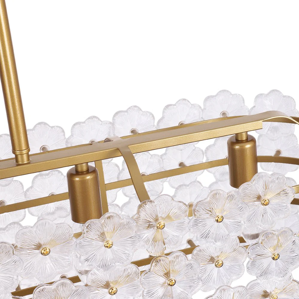 Bloom Art Deco Floral Glass Linear Cage Island Chandelier - Image 13