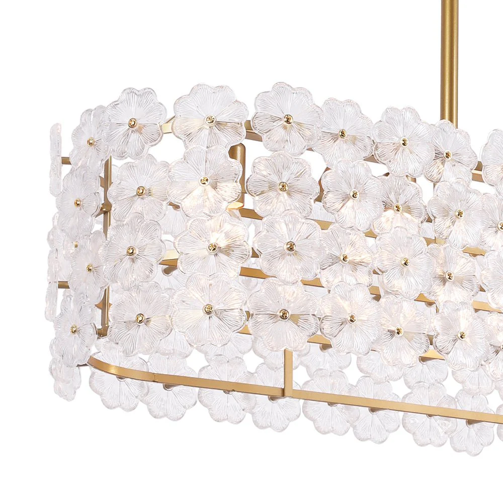 Bloom Art Deco Floral Glass Linear Cage Island Chandelier - Image 14