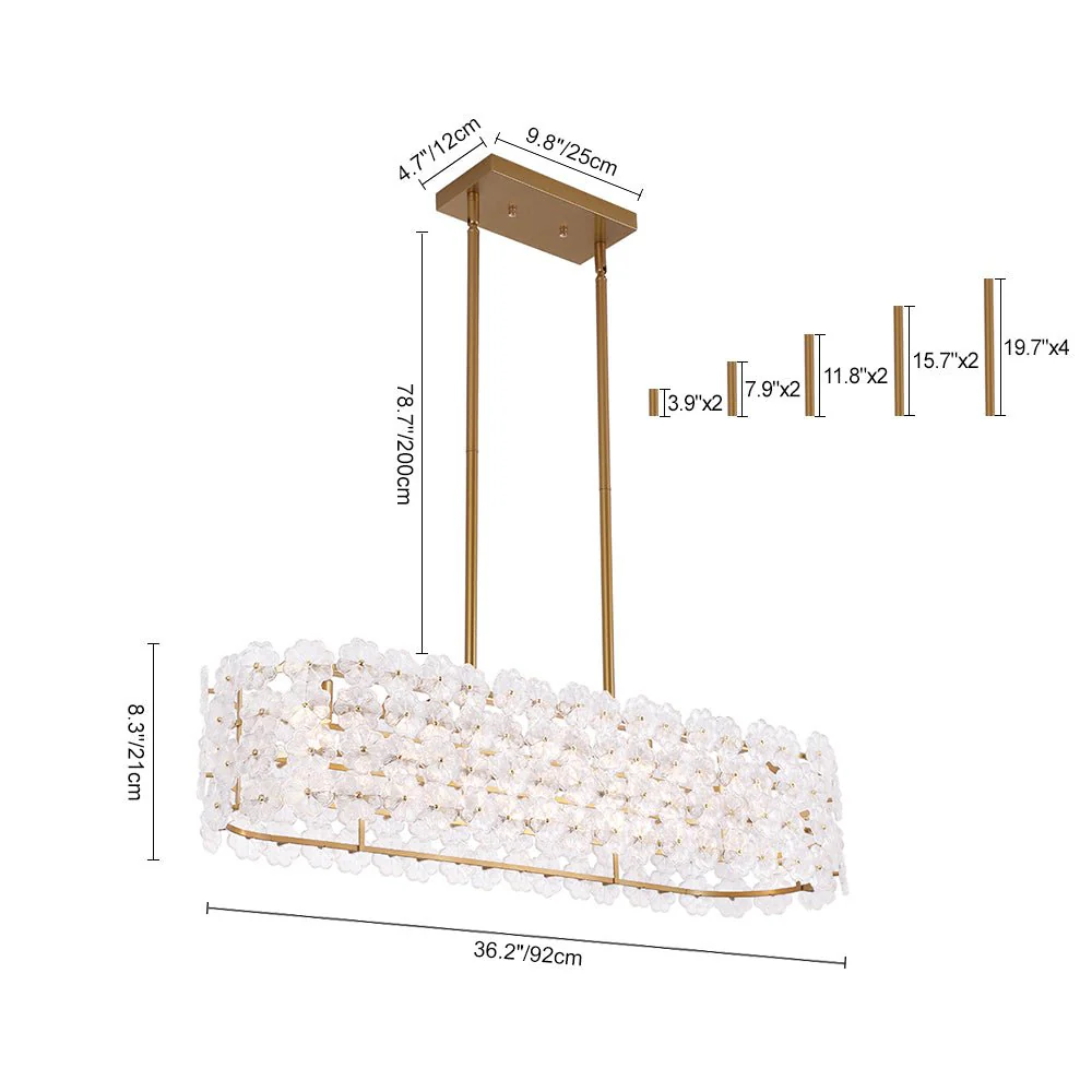 Bloom Art Deco Floral Glass Linear Cage Island Chandelier - Image 17