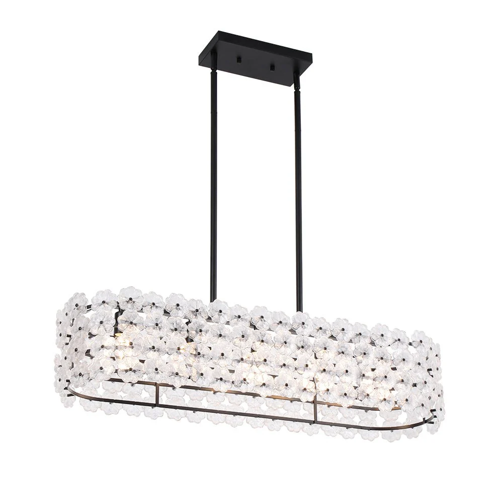 Bloom Art Deco Floral Glass Linear Cage Island Chandelier - Image 18