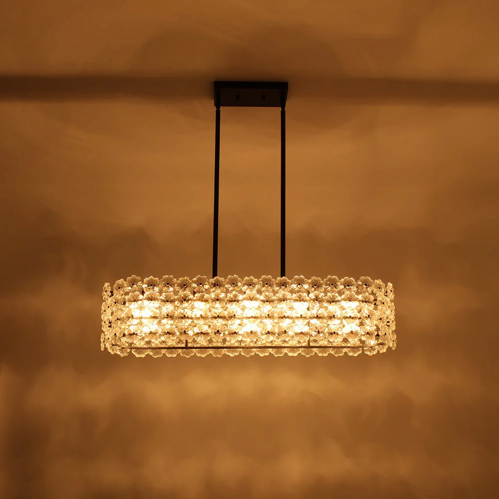 Bloom Art Deco Floral Glass Linear Cage Island Chandelier - Image 22