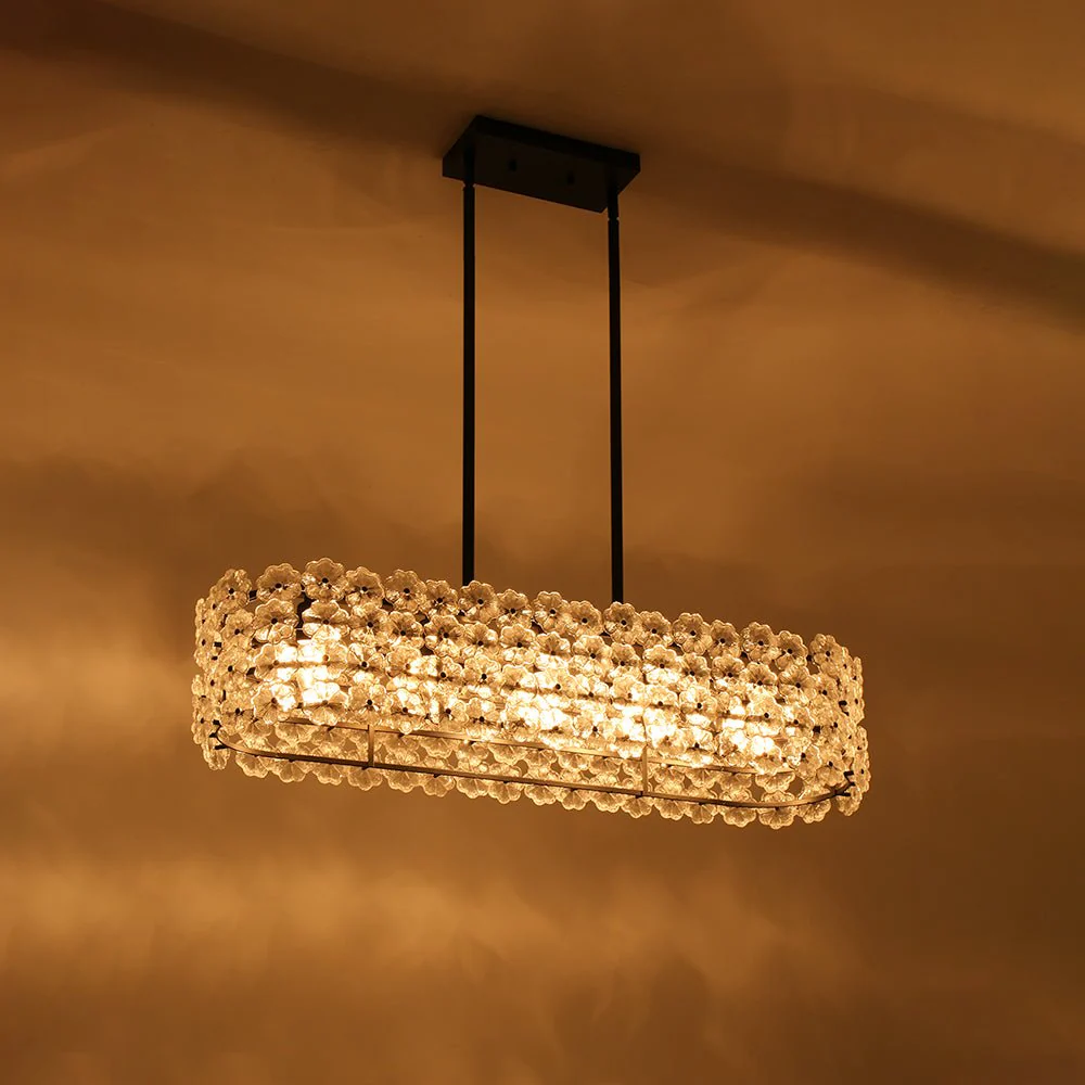 Bloom Art Deco Floral Glass Linear Cage Island Chandelier - Image 23