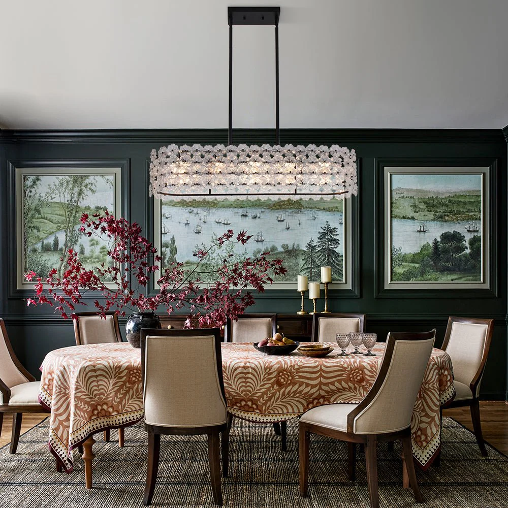 Bloom Art Deco Floral Glass Linear Cage Island Chandelier - Image 3