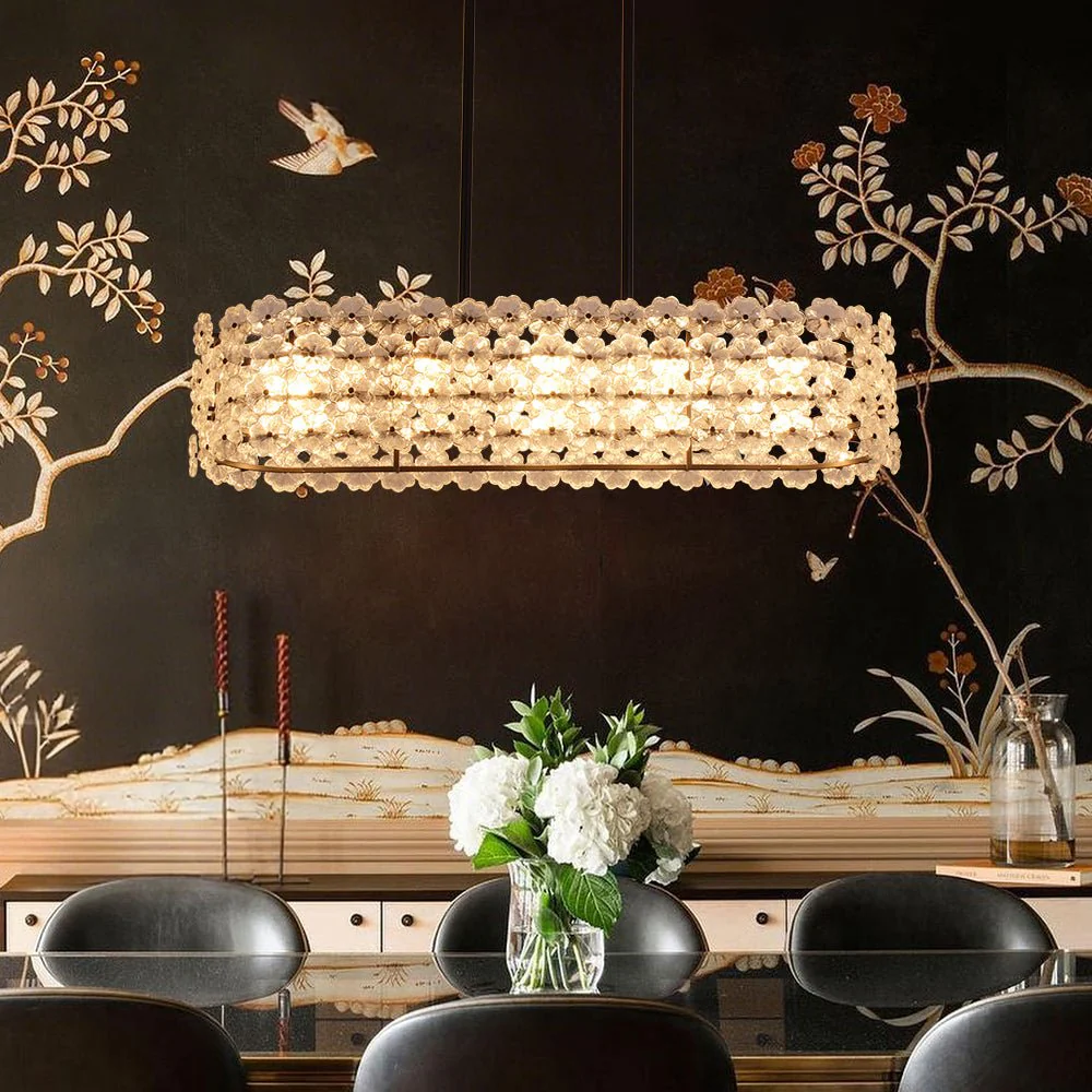 Bloom Art Deco Floral Glass Linear Cage Island Chandelier - Image 4