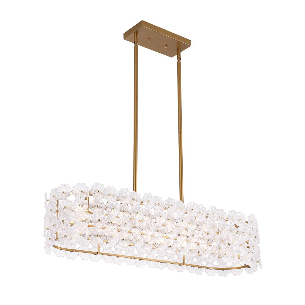 Bloom Art Deco Floral Glass Linear Cage Island Chandelier - Image 6