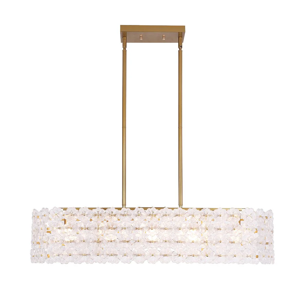 Bloom Art Deco Floral Glass Linear Cage Island Chandelier - Image 7