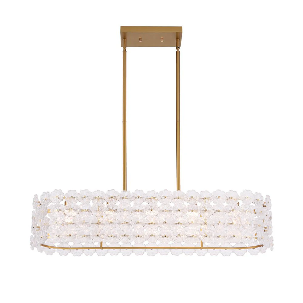Bloom Art Deco Floral Glass Linear Cage Island Chandelier - Image 8
