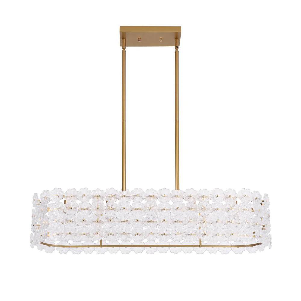 Bloom Art Deco Floral Glass Linear Cage Island Chandelier - Image 9