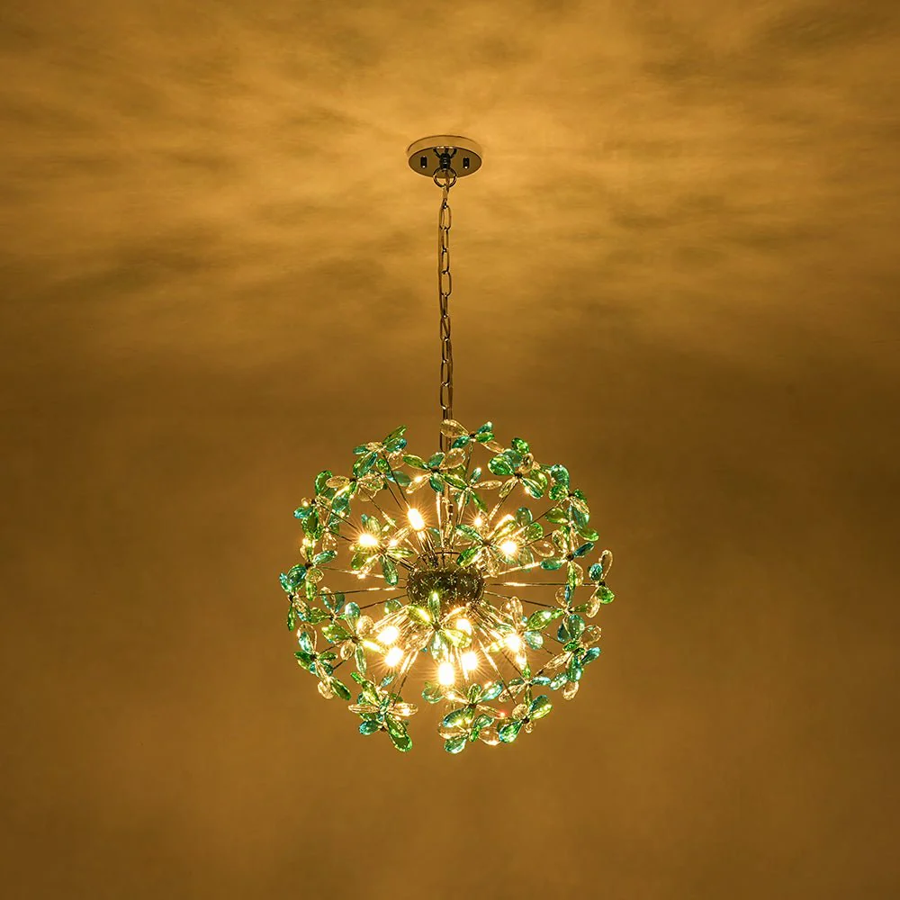 Glam Bloom Green Blue Crystal Flower Dandelion Chandelier - Image 10