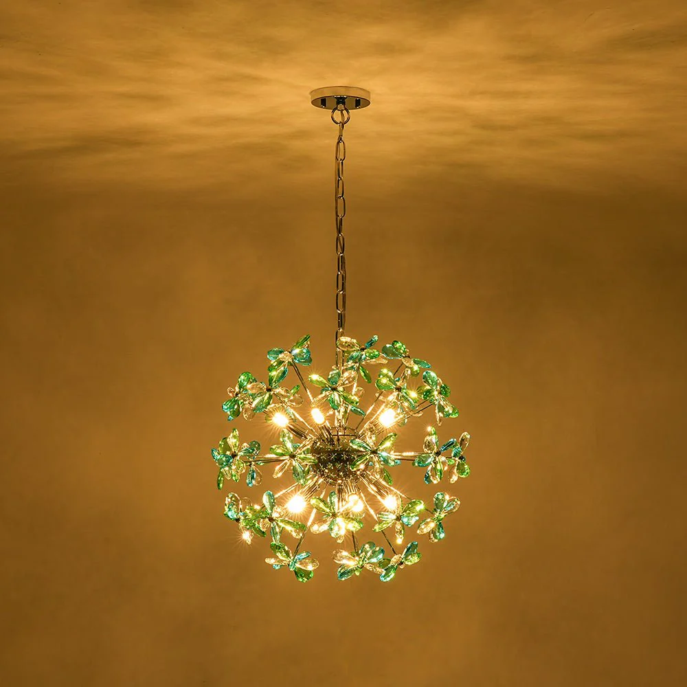 Glam Bloom Green Blue Crystal Flower Dandelion Chandelier - Image 11