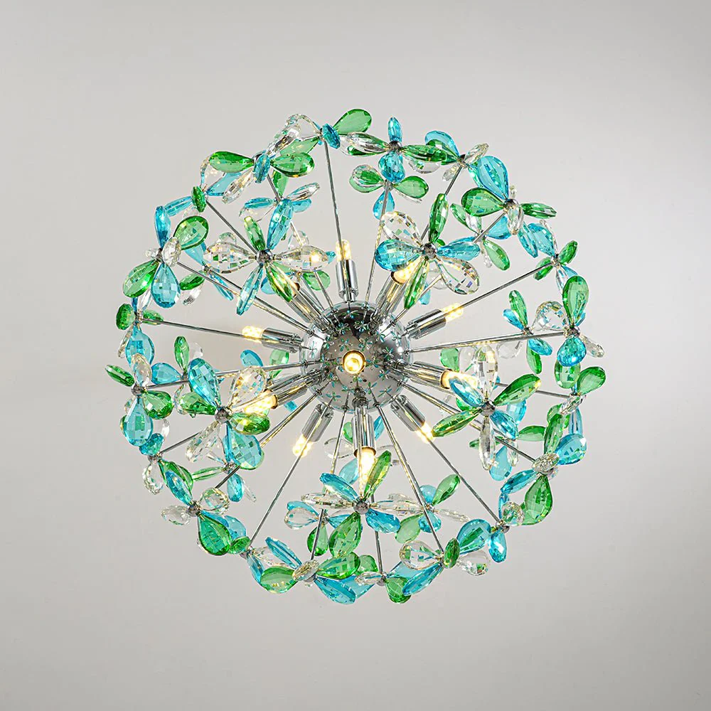 Glam Bloom Green Blue Crystal Flower Dandelion Chandelier - Image 12