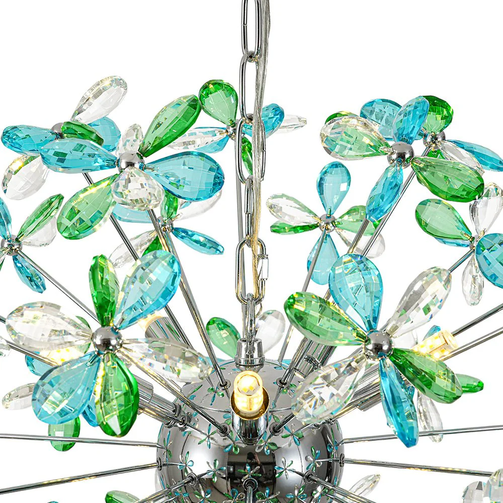 Glam Bloom Green Blue Crystal Flower Dandelion Chandelier - Image 13