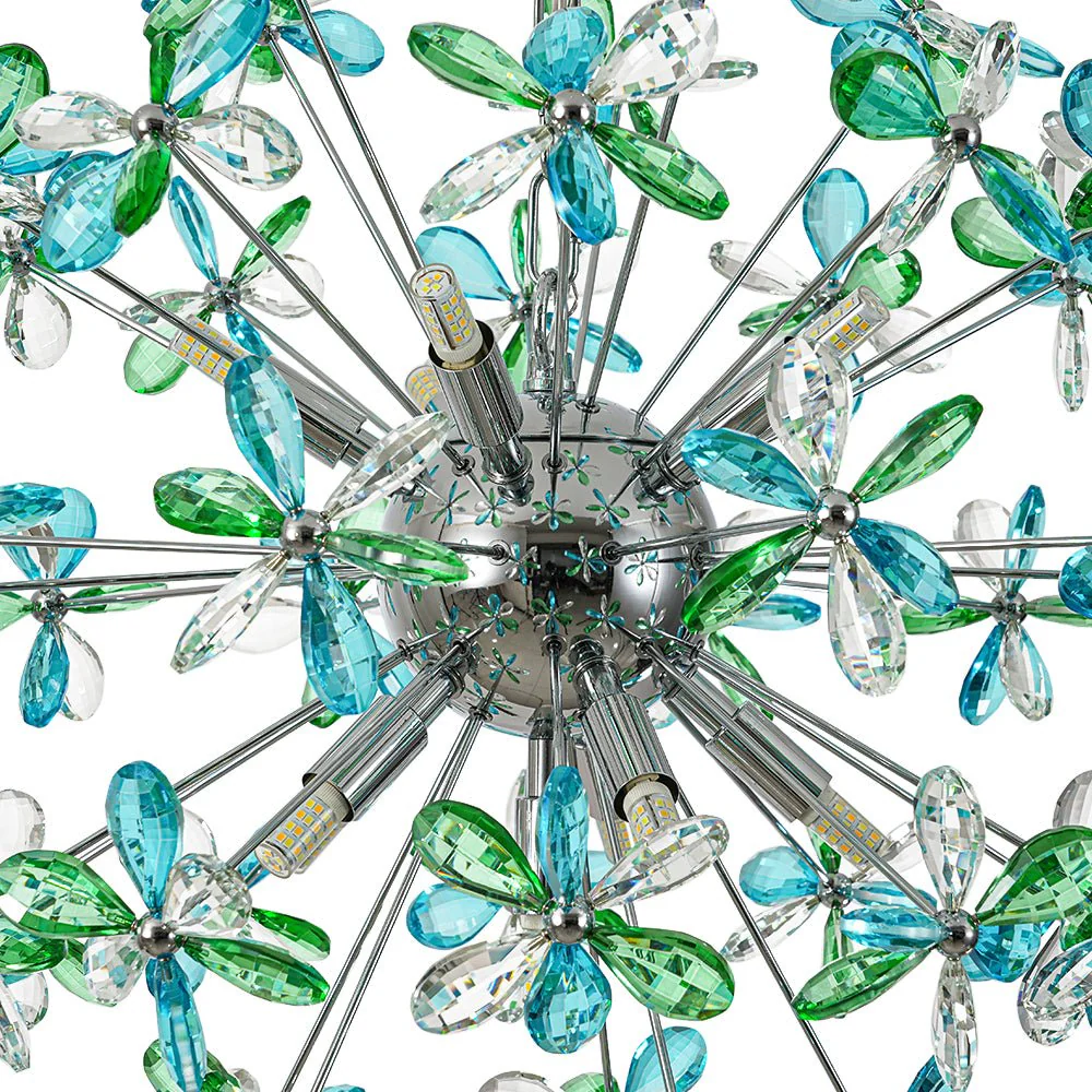 Glam Bloom Green Blue Crystal Flower Dandelion Chandelier - Image 14