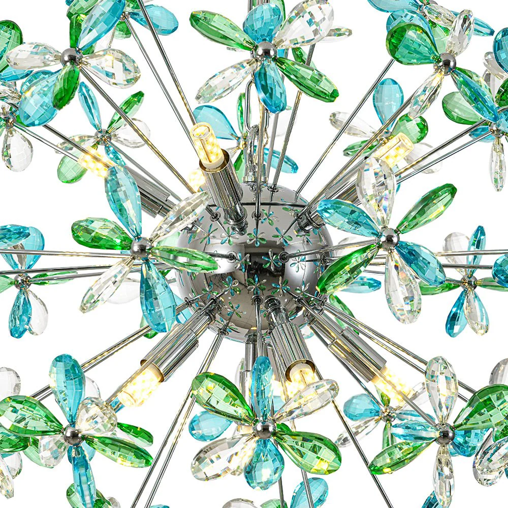 Glam Bloom Green Blue Crystal Flower Dandelion Chandelier - Image 15