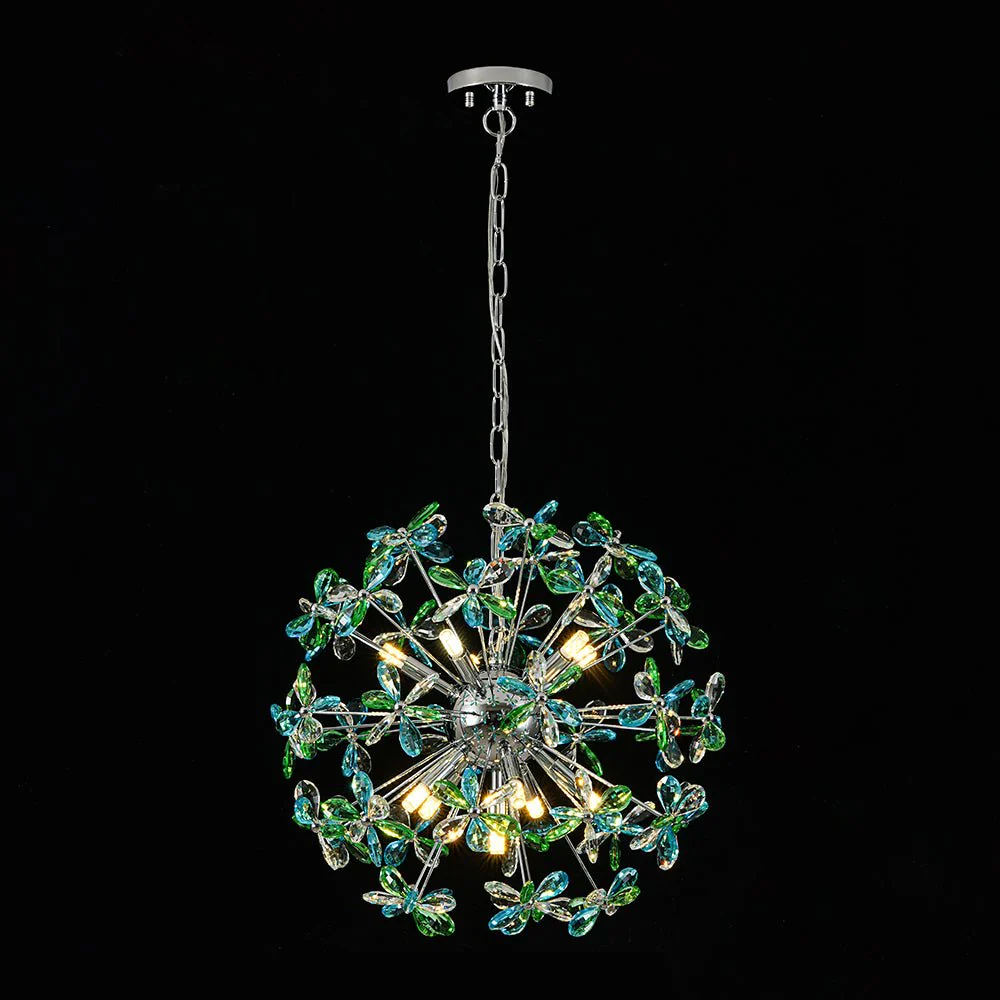 Glam Bloom Green Blue Crystal Flower Dandelion Chandelier - Image 3