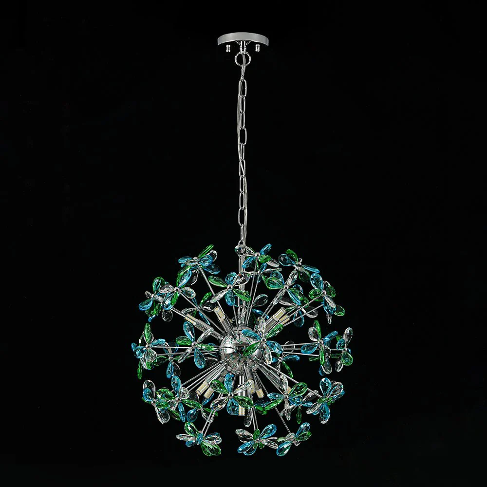 Glam Bloom Green Blue Crystal Flower Dandelion Chandelier - Image 4
