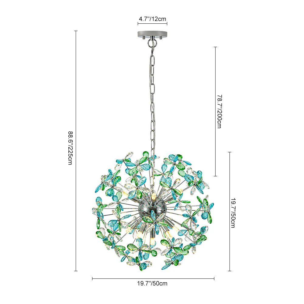Glam Bloom Green Blue Crystal Flower Dandelion Chandelier - Image 5