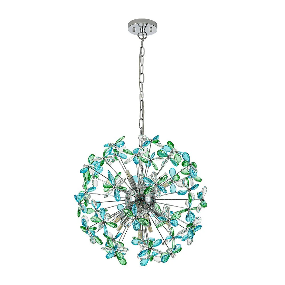 Glam Bloom Green Blue Crystal Flower Dandelion Chandelier - Image 6