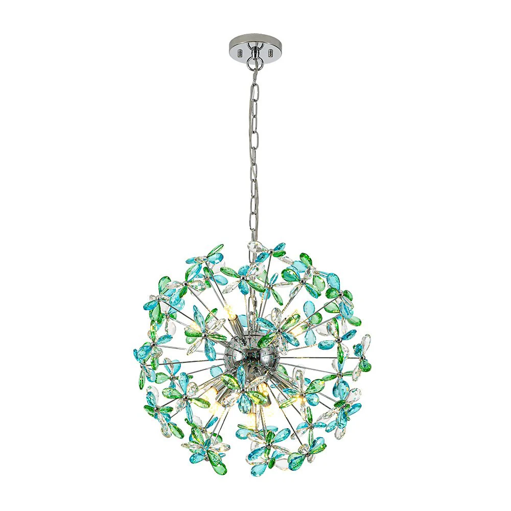 Glam Bloom Green Blue Crystal Flower Dandelion Chandelier - Image 7