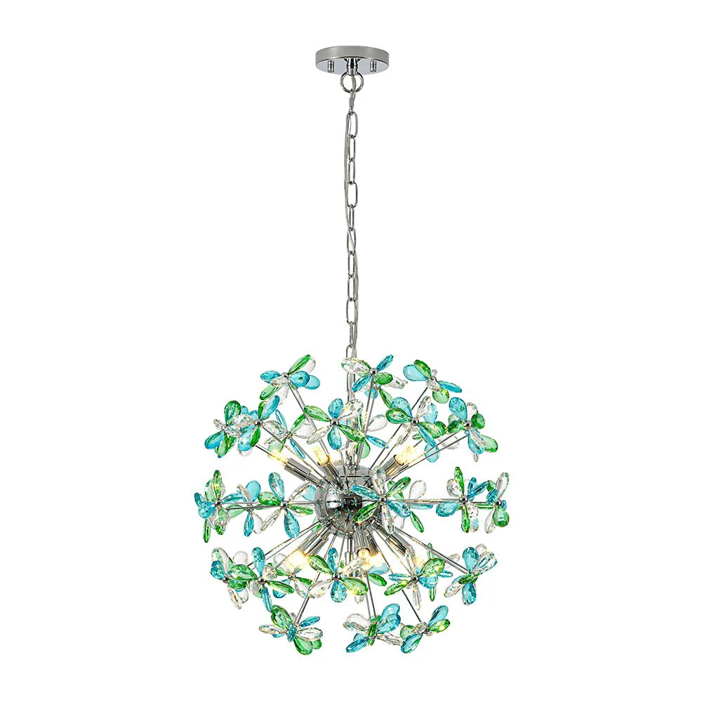 Glam Bloom Green Blue Crystal Flower Dandelion Chandelier - Image 8