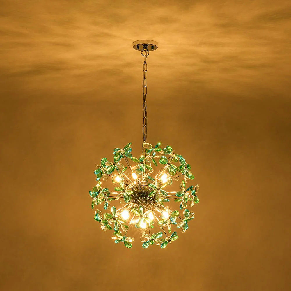 Glam Bloom Green Blue Crystal Flower Dandelion Chandelier - Image 9