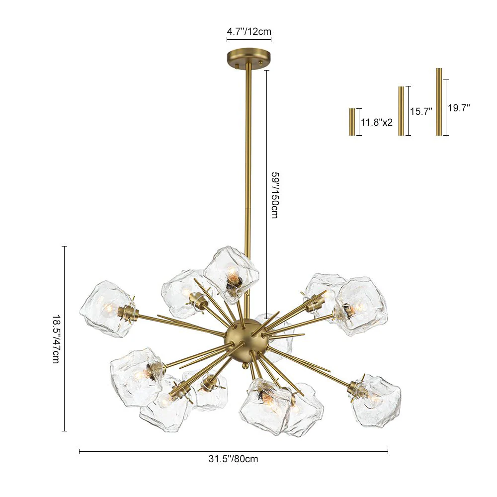 Glam Brass 12-Light Frozen Ice Style Sputnik Chandelier - Image 13