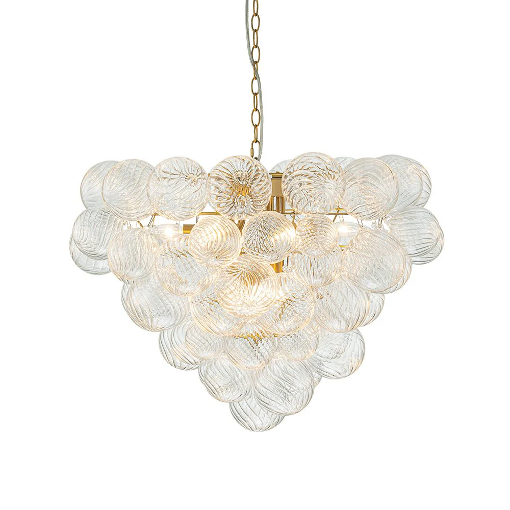 Glam Brass Cluster Ribbed Glass Globe Bubble Chandelier - Image 11