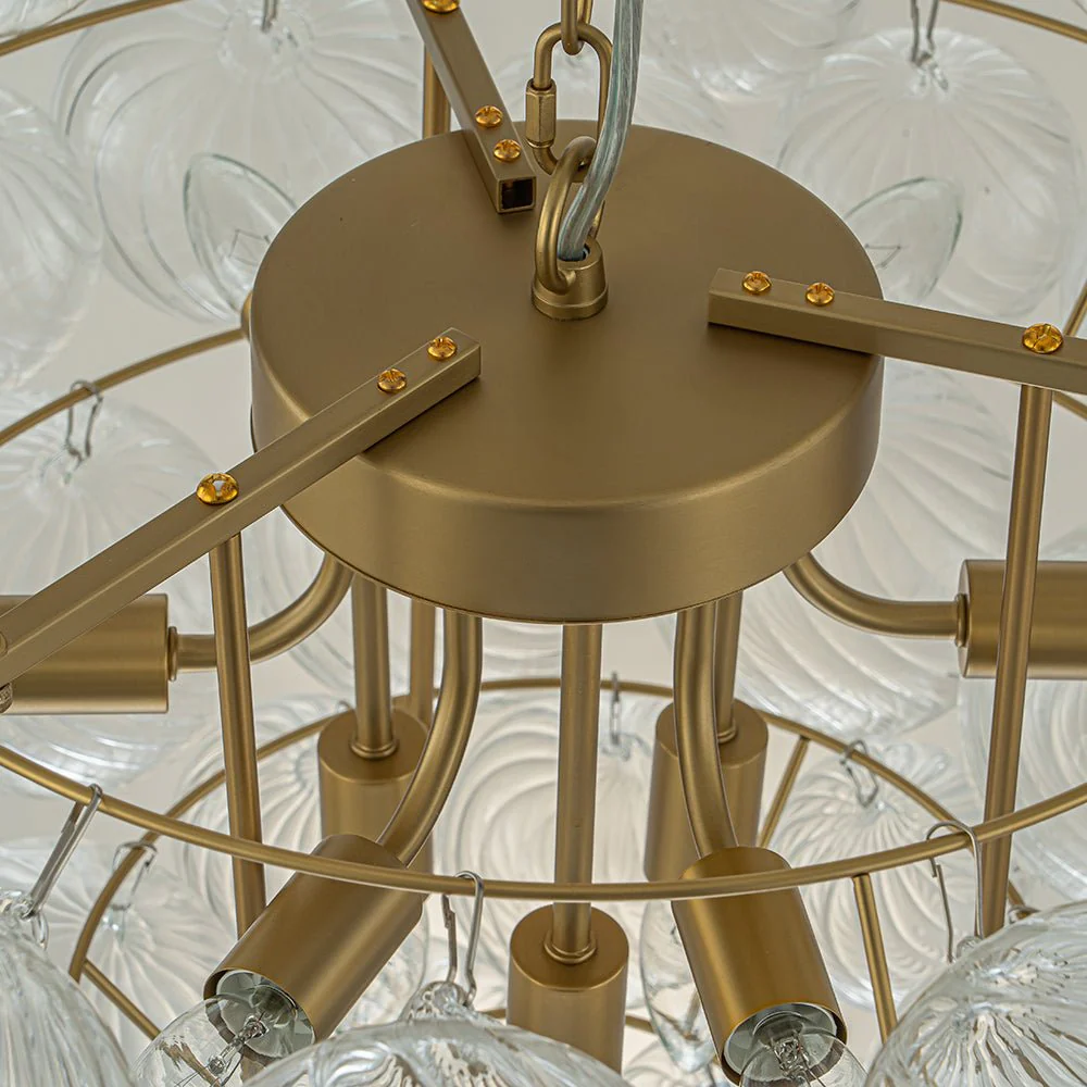 Glam Brass Cluster Ribbed Glass Globe Bubble Chandelier - Image 13