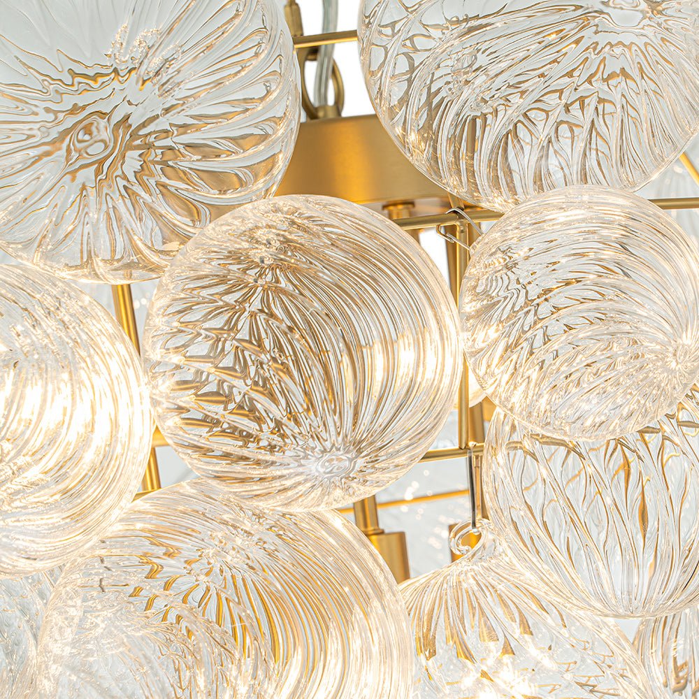 Glam Brass Cluster Ribbed Glass Globe Bubble Chandelier - Image 14