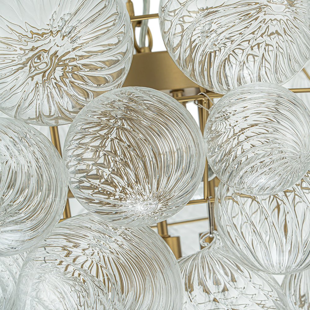 Glam Brass Cluster Ribbed Glass Globe Bubble Chandelier - Image 15