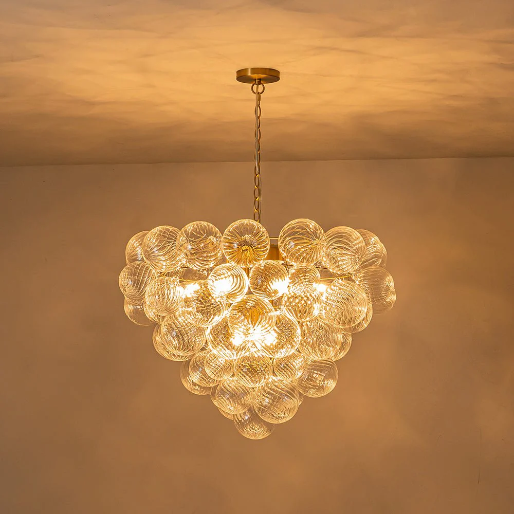 Glam Brass Cluster Ribbed Glass Globe Bubble Chandelier - Image 19