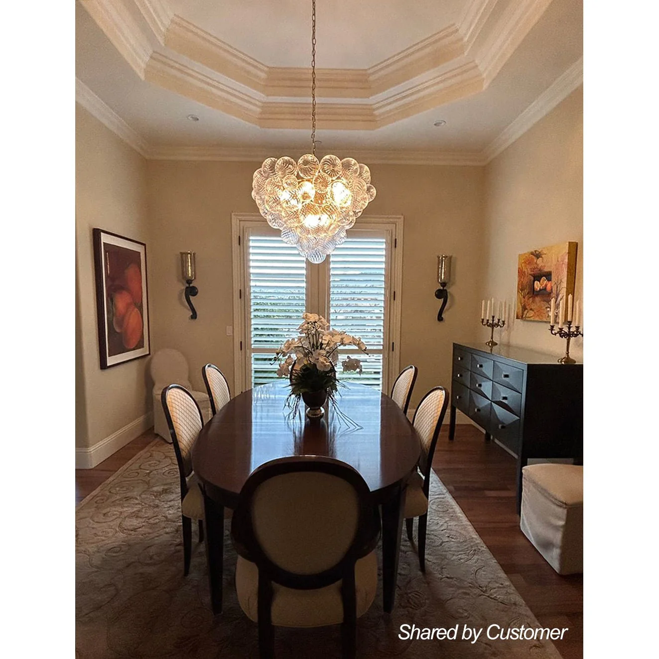 Glam Brass Cluster Ribbed Glass Globe Bubble Chandelier - Image 3