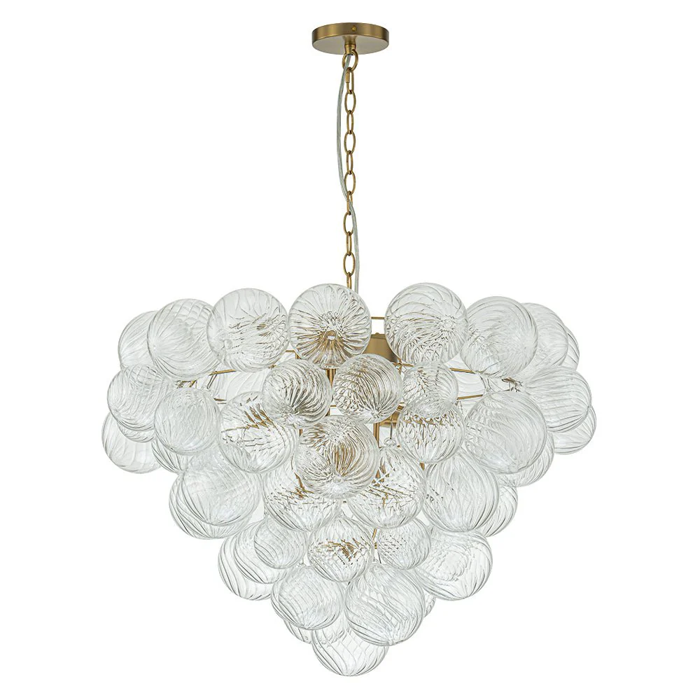 Glam Brass Cluster Ribbed Glass Globe Bubble Chandelier - Image 6