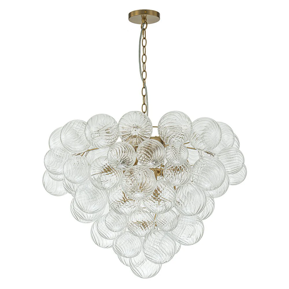 Glam Brass Cluster Ribbed Glass Globe Bubble Chandelier - Image 8