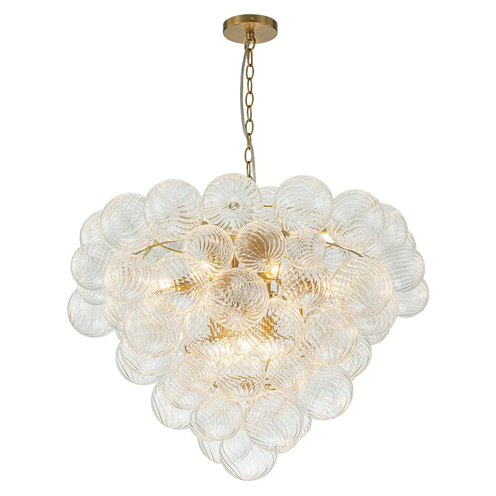 Glam Brass Cluster Ribbed Glass Globe Bubble Chandelier - Image 9