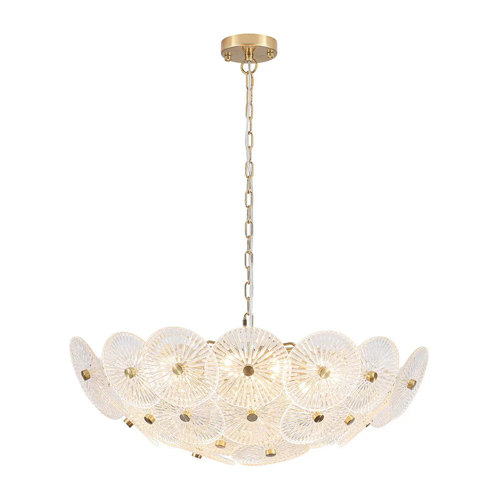 Glam Brass Ribbed Glass Floral Round Basket Chandelier - Image 10
