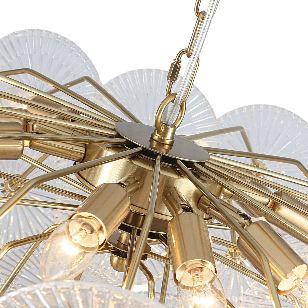 Glam Brass Ribbed Glass Floral Round Basket Chandelier - Image 14