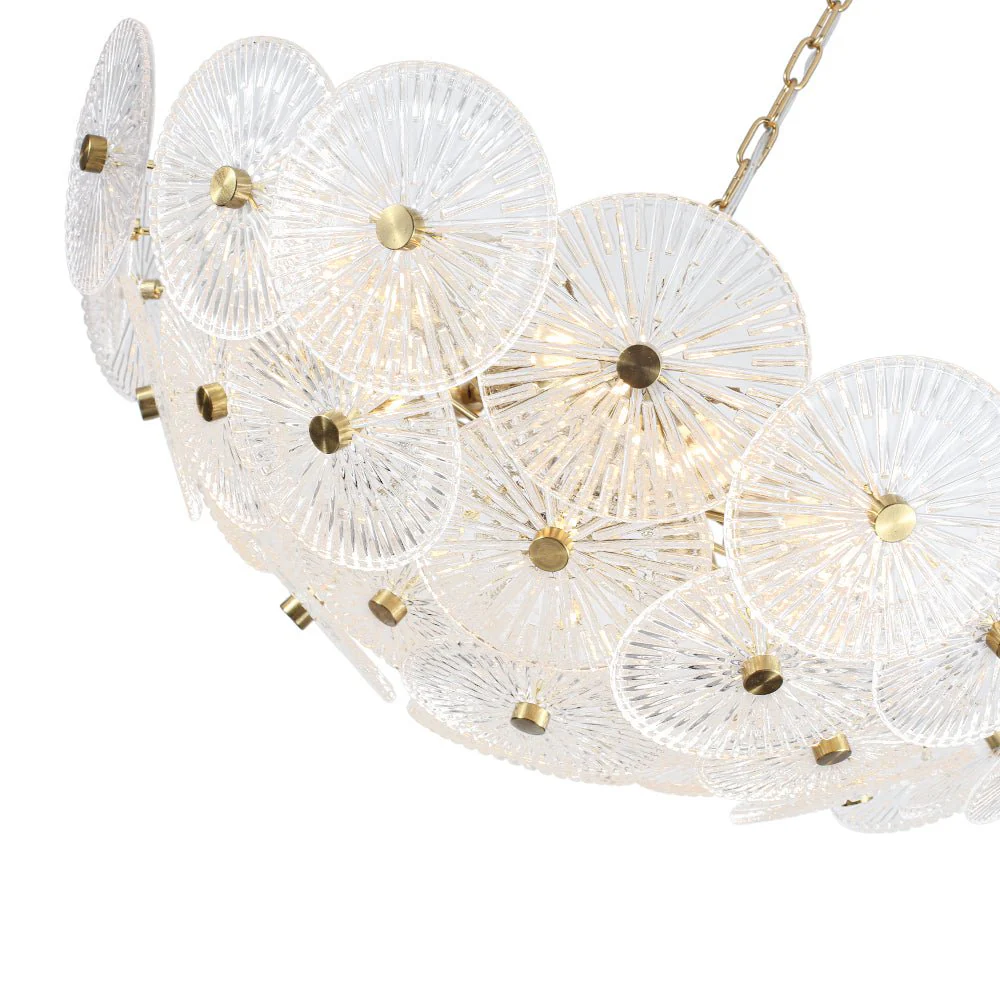 Glam Brass Ribbed Glass Floral Round Basket Chandelier - Image 15