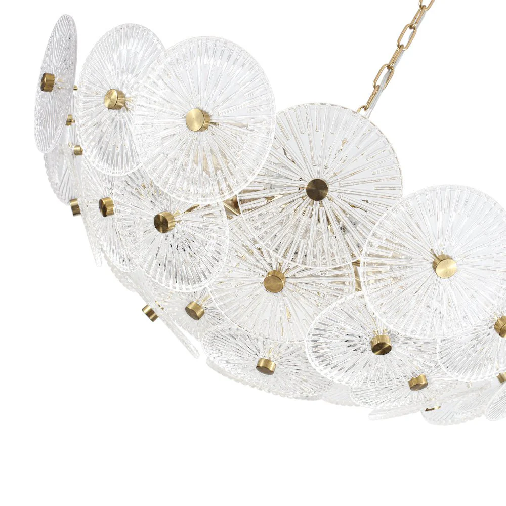 Glam Brass Ribbed Glass Floral Round Basket Chandelier - Image 16